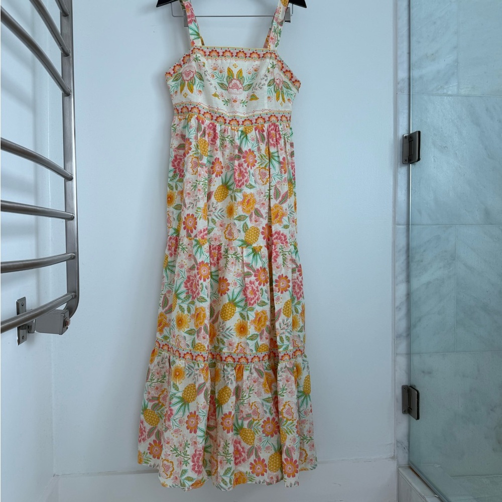 Rachel Zoe Pastel Floral Tiered Maxi Dress in Pink, Yellow & Green